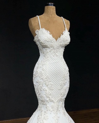 Élégante robe de mariée sirène appliques spaghetti-sangles_2