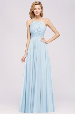 Halter Pleated Bridesmaid Dress Chiffon Sleeveless Floor Length Wedding Guest Dress_22