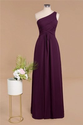 Elegant Ruched Chiffon One Shoulder Bridesmaid Dress Long Sleeveless Evening Dress_55