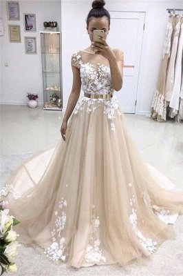 Elegant Jewel Appliques Sleeveless Tulle A-Line Prom Dresses_1