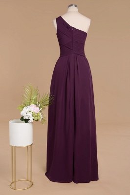 Elegant Ruched Chiffon One Shoulder Bridesmaid Dress Long Sleeveless Evening Dress_56