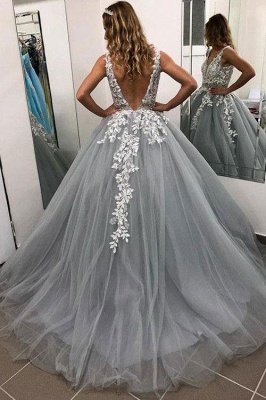 Elegant Crystal Apppliques Simple Ball Gown Prom Dresses | A-Line Sleeveless Backless Evening Dresses_2