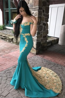 Glamorous Off-The-Shoulder Appliques Sleeveless Mermaid Prom Dresses_1