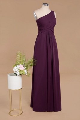 Elegant Ruched Chiffon One Shoulder Bridesmaid Dress Long Sleeveless Evening Dress_57