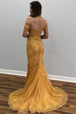 Appliques jaunes hors-la-épaule robes de bal sirène tulle_2