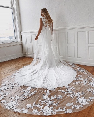 Sleeveless Lace Wedding Dresses Cheap Online | Mermaid Bridal Gowns with Long Train_2