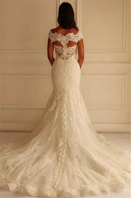 Elegant Off The Shoulder Mermaid Lace Appliques Wedding Dresses_3