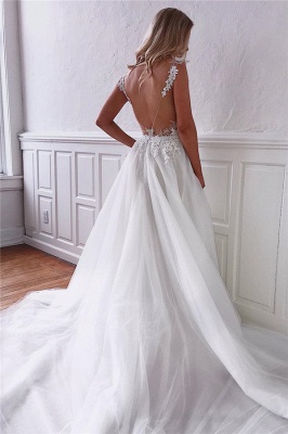Stunning Straps Appliques Bridal Gowns Cheap | See Through Backless Wedding Dresses Online_2
