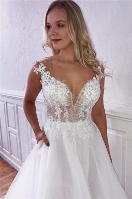 Stunning Straps Appliques Bridal Gowns Cheap | See Through Backless Wedding Dresses Online_1
