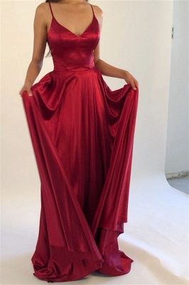 Elegant Simple Burgundy Spaghetti-Straps A-Line Prom Dresses_1