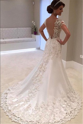 Cap Sleeve Lace Appliques Wedding Dresses | Sheath Elegant Bridal Gowns Cheap Online_3