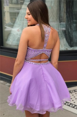 Purple Crystal Halter Sleeveless Two-Piece Home-Coming Dresses_2