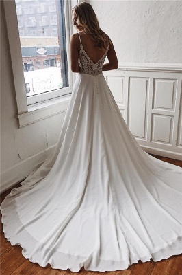 Sexy Simple Spaghetti Straps Satin Bridal Gowns | Open Back  Beach Wedding Dresses_2