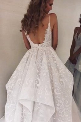 Spaghetti Straps Ruffles Wedding Dresses  | Appliques Lace Puffy Bridal Gowns Online_2