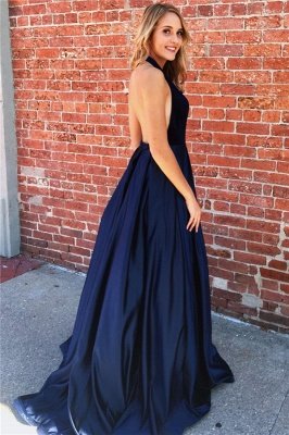 Sexy Halter V-Neck Sleeveless Backless A-Line Prom Dresses_1