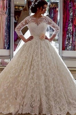 Vintage Lace Ball Gown Wedding Dresses with Sleeves Online_3