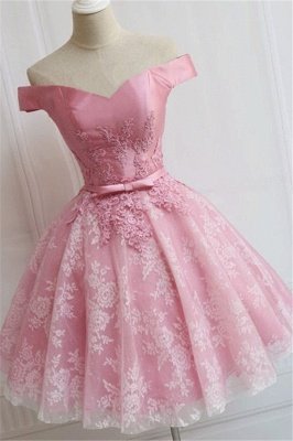 Schulterfrei nach Maß A-Linie Applikationen Bowknot Pink Elegant Sexy Short Homecoming Kleider_2