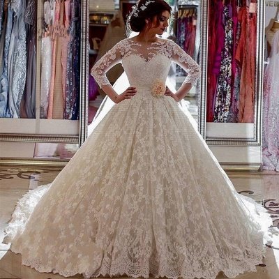 Vintage Lace Ball Gown Wedding Dresses with Sleeves Online_4