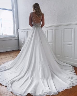 Sexy V-neck Chiffon Wedding Dresses with Beads | Open Back Appliques Cheap Bridal Gowns_2
