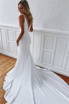 Simple Close-fitting Wedding Dresses  Online with Long Train_2