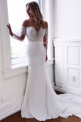 Long Sleeve Lace Wedding Dresses  | Sheath Satin Dresses for Weddings_1