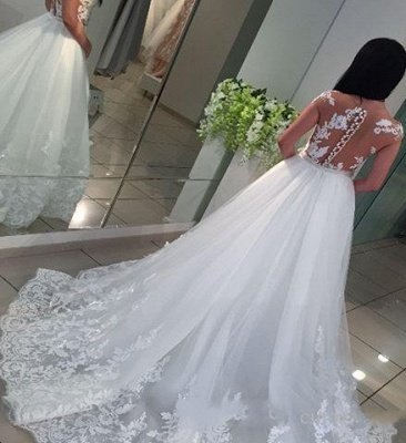 White A-Line Romantic Cap Sleeve Bridal Gowns | Lace Wedding Dresses  Online_3