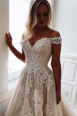 Sexy Off The Shoulder Lace Appliques Bridal Gowns |  Simple Wedding Dresses Online_1