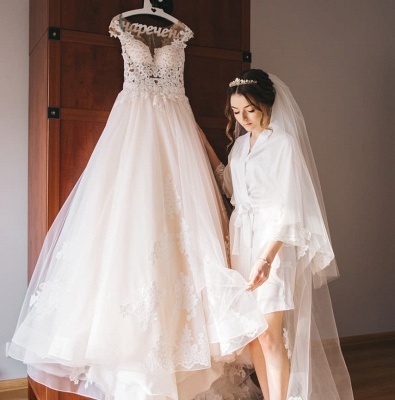 Elegant Lace V-Neck Appliques Sleeveless Wedding Dresses_4