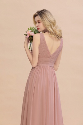 Elegant Dusty Rose Ruffle Chiffon Bridesmaid Dress Aline Sleeveless Wedding Party Dress_9