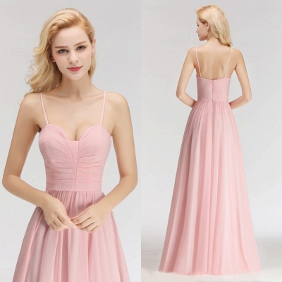 Simple A-line Spaghetti-Strap Floor-length Sleeveless Chiffon Pink Zipper Bridesmaid Dress_5