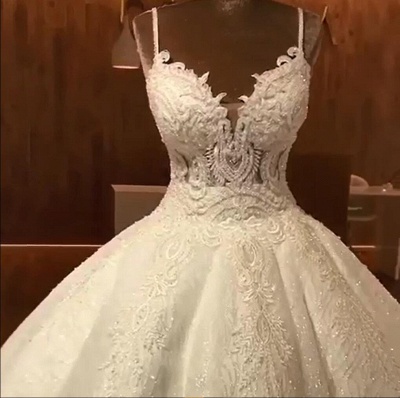 Vestidos de boda de lujo del vestido de bola | Correas de espagueti de encaje vestidos de novia_4