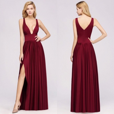 Elegant V-Neck Sleeveless Bridesmaid Dress |Aline Floor Length Bridesmaid Dress With Slit_34