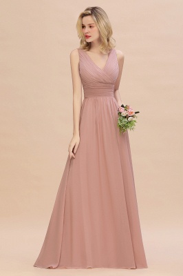 Elegante vestido de dama de honor de gasa con volantes de rosas polvorientas Vestido de fiesta de boda sin mangas Aline_5