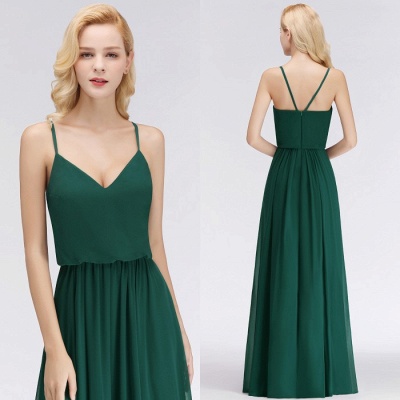 Elegant Chiffon A-Line Spaghetti-Straps Dark-Green Bridesmaid Dress_4
