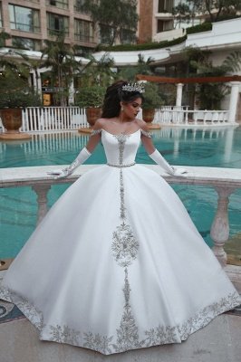 Luxury Off The Shoulder Sleeveless Appliques Ball Gown Wedding Dresses_6