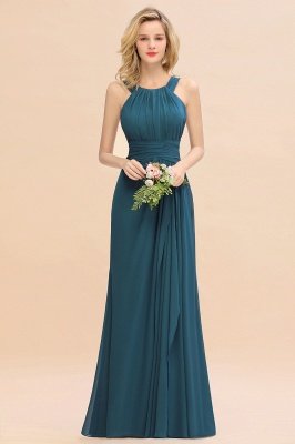 Halter Ruched Chiffon Mermaid Bridesmaid Dress Long Wedding Guest Dress_3