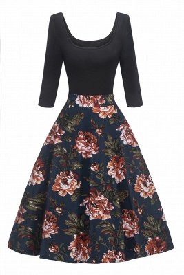 Attractive Scoop 3/4-Length-Sleeves Fashion Dresses | Floral Women's Dresses_1