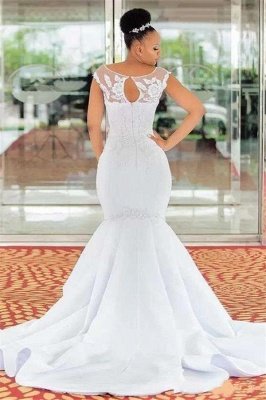 Vestido de novia apliques de encaje sin mangas joya sirena_2