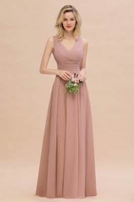 Elegant Dusty Rose Ruffle Chiffon Bridesmaid Dress Aline Sleeveless Wedding Party Dress_2