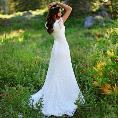 Appliques de dentelle élégante robe de mariée gaine manches courtes_4