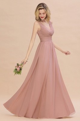 Elegantes Dusty Rose Ruffle Chiffon Brautjungfernkleid Aline Ärmelloses Hochzeitskleid_7