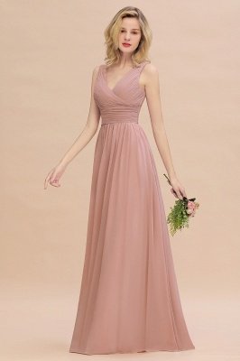 Elegantes Dusty Rose Ruffle Chiffon Brautjungfernkleid Aline Ärmelloses Hochzeitskleid_6