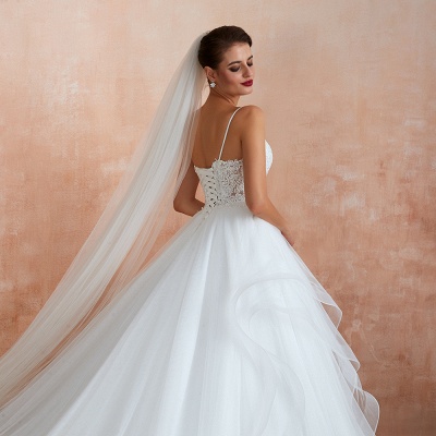 Robe de mariée Aline sans manches col en V en tulle longue robe de mariée pour femme_9