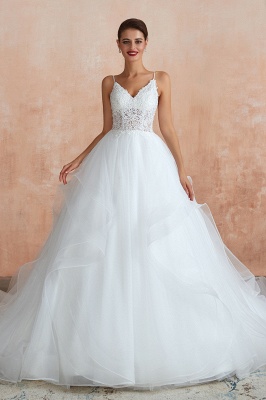 Robe de mariée Aline sans manches col en V en tulle longue robe de mariée pour femme_2