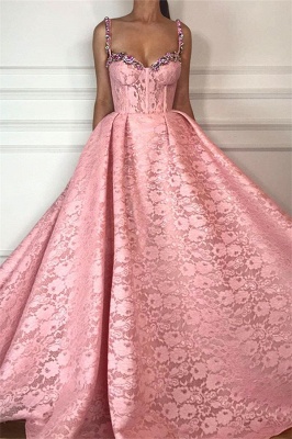 Robe de bal fantastiques bretelles sweetheart | Magnifique robe de bal longue en dentelle rose_1