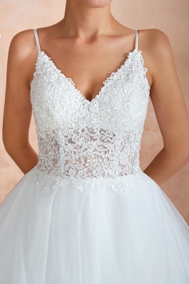 Robe de mariée Aline sans manches col en V en tulle longue robe de mariée pour femme_12