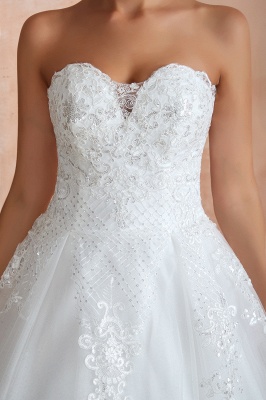 Sweetheart Strapless White Ball Gown Wedding Dress Sleeveless Bride Dress_4