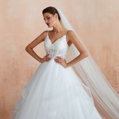Aline Wedding Dress Sleeveless V-Neck Tulle Long Bridal Dress for Women_11