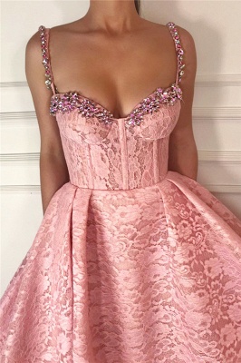 Robe de bal fantastiques bretelles sweetheart | Magnifique robe de bal longue en dentelle rose_2