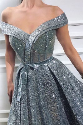 Paillettes scintillantes sur l'épaule robe de bal sans manches | Superbe robe de bal longue fendue brillante devant_2